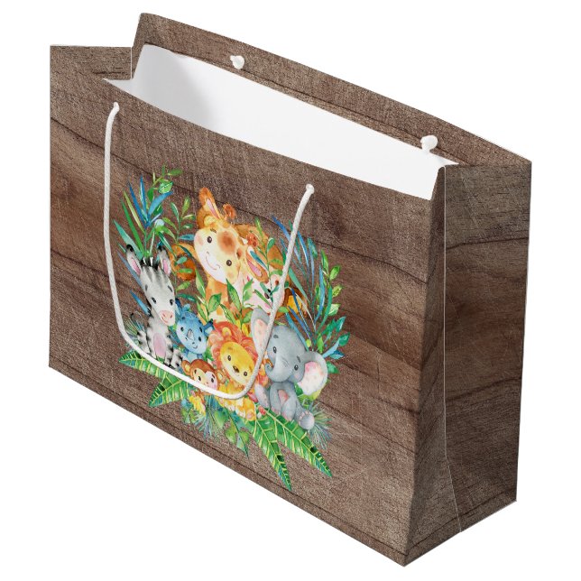Safari Jungle Animals Baby Shower Gift Bag (Framsidan Vinklad)