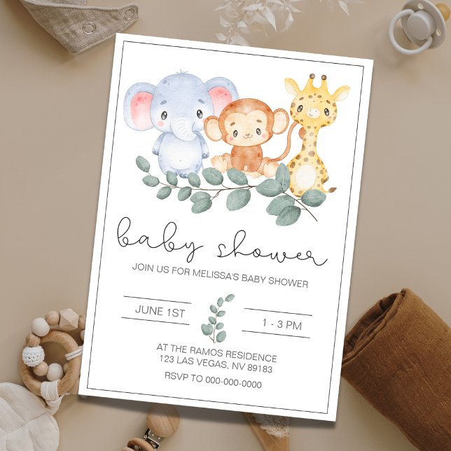 Safari Jungle Animals Baby Shower-inbjudan Inbjudningar (Skapare uppladdad)