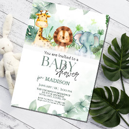 Safari Jungle Animals Baby Shower Inbjudningar