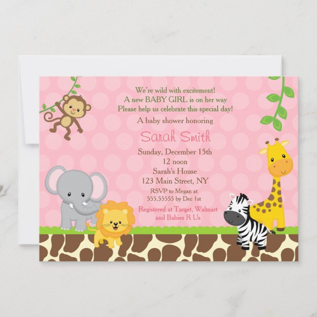 Safari Jungle Animals Baby Shower-inbjudningar Gir Inbjudningar (Framsida)