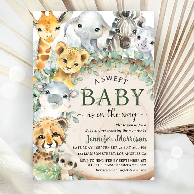Safari Jungle Animals Baby Shower Tropical Rustic Inbjudningar (Skapare uppladdad)