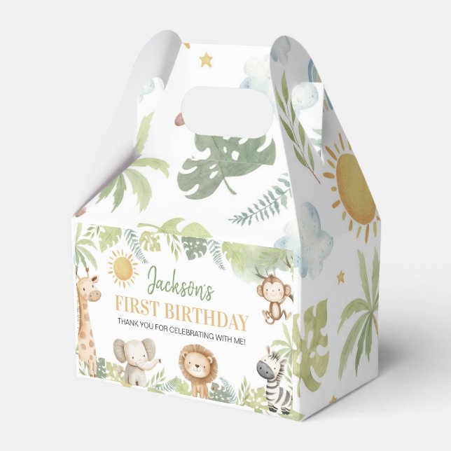 Safari Jungle Animals Birthday Favor Box Presentaskar (Framsidan Sidan)