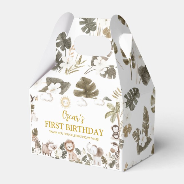 Safari Jungle Animals Birthday Party Favor Box Presentaskar (Framsidan Sidan)