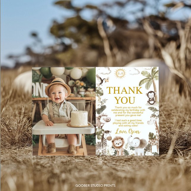 Safari Jungle Animals Birthday Party Photo Tack Kort (Skapare uppladdad)