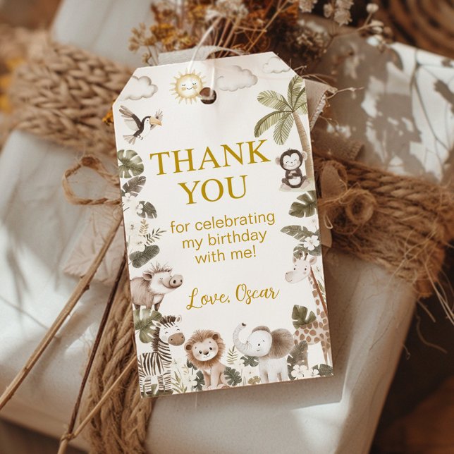 Safari Jungle Animals Birthday Party Thank You Presentetikett (Skapare uppladdad)