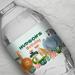 Safari jungle animals birthday water bottle Label Vattenflaskor Etikett