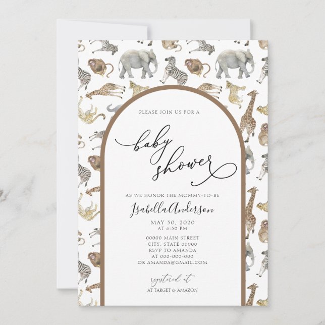 Safari Jungle Animals Boho Arch Baby Shower Inbjudningar (Framsida)
