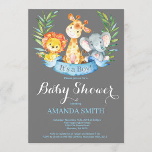 Safari Jungle Animals Boy Shower-inbjudan Inbjudningar
