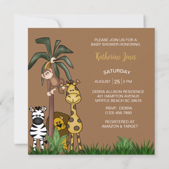 Safari Jungle Animals Boy Shower-inbjudan Inbjudningar (Framsida)