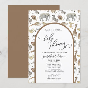 Safari Jungle Animals Brown Arch Baby Shower Inbjudningar