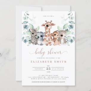 Safari Jungle Animals Eucalyptus Baby Shower Inbjudningar