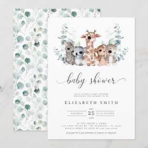 Safari Jungle Animals Eucalyptus Baby Shower Invit Inbjudningar
