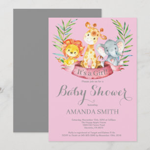 Safari Jungle Animals Girl Baby Shower-inbjudan Inbjudningar