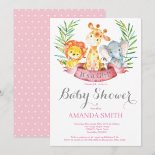 Safari Jungle Animals Girl Baby Shower-inbjudan Inbjudningar