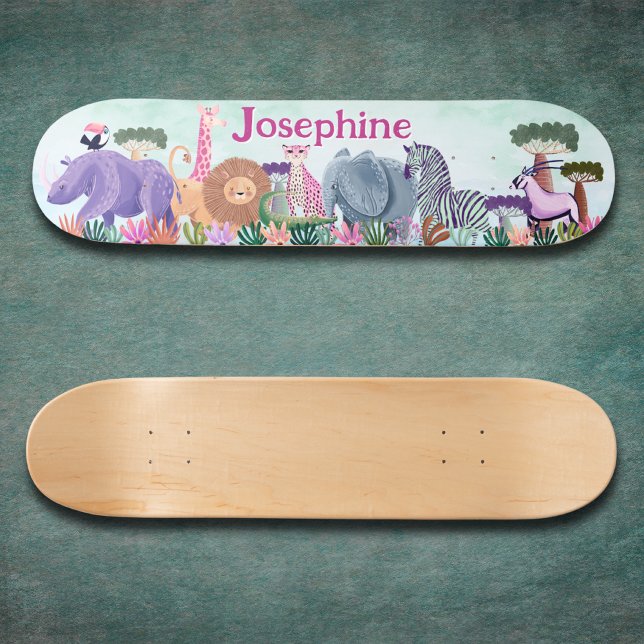 Safari jungle animals girl custom skateboard (Skapare uppladdad)