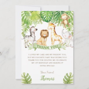 Safari Jungle Animals Grönt Forest Birthday Baby Tack Kort