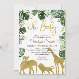 Safari Jungle Animals Guld Baby Shower-inbjudan Inbjudningar
