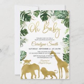 Safari Jungle Animals Guld Baby Shower-inbjudan Inbjudningar