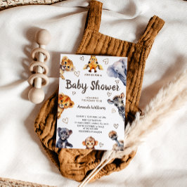Safari Jungle Animals & Hearts Modern Baby Shower Inbjudningar