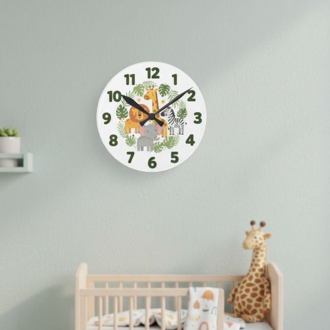 Safari Jungle Animals Kids Wall Clock Rund Klocka (Skapare uppladdad)