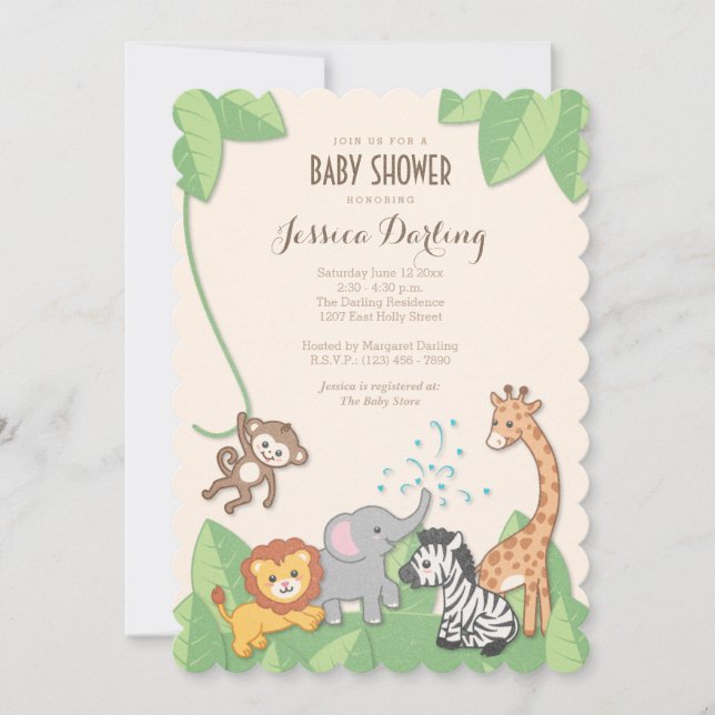 Safari Jungle Animals Modern Baby Shower Inbjudningar (Framsida)