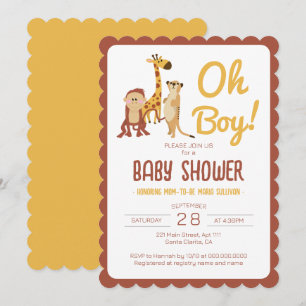 Safari Jungle Animals Oh Boy Baby Shower Inbjudningar