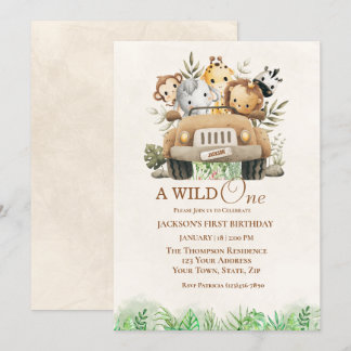 Safari Jungle Animals Party Inbjudningar