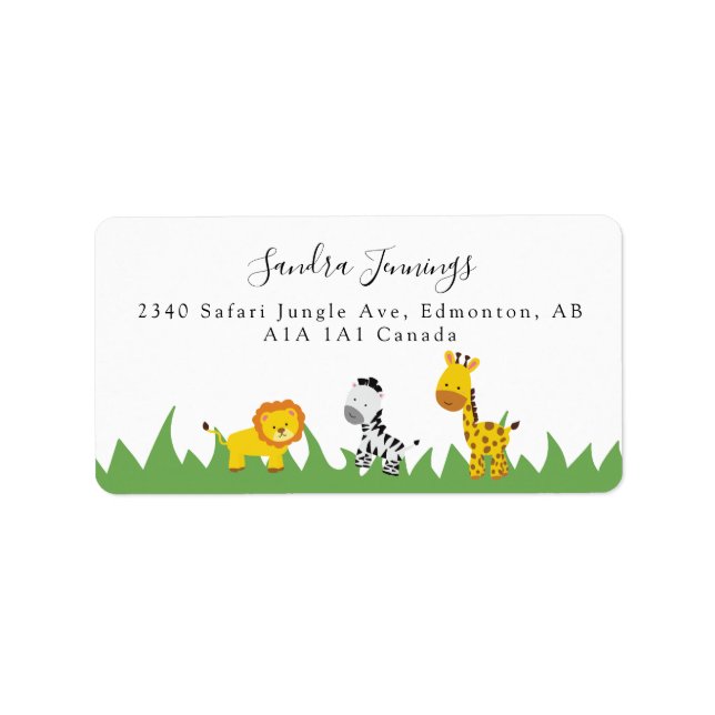 Safari Jungle Animals skriker Cute Baby Shower Adressetikett (Framsidan)