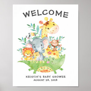 Safari Jungle Animals Välkomna Babyskor Poster