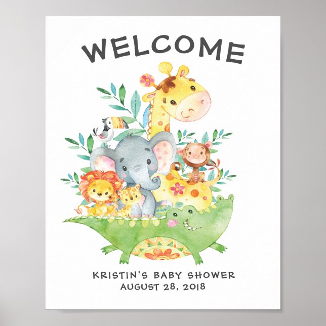 Safari Jungle Animals Välkomna Babyskor Poster (Framsidan)