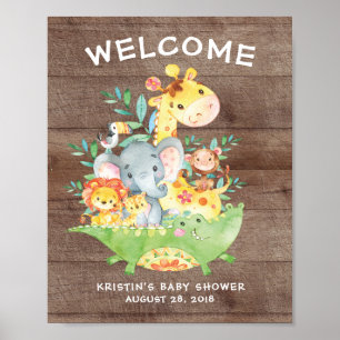 Safari Jungle Animals Välkomna Babyskor Poster