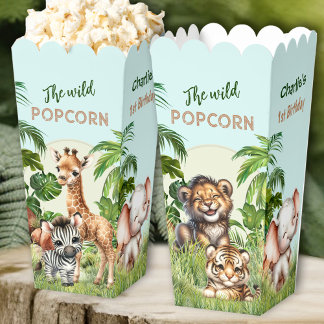 Safari Jungle Animals Vild 1:a födelsedagen Popcor Presentaskar