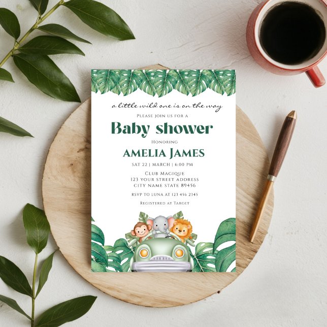 Safari Jungle Animals vild en pojke Babyskor Inbjudningar (Skapare uppladdad)