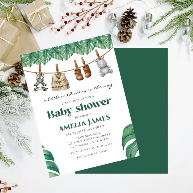 Safari Jungle Animals vild en pojke Babyskor Inbjudningar (Skapare uppladdad)