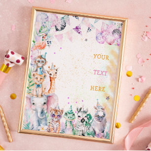 Safari Jungle Animals Vild Girl Födelsedagsfest Poster