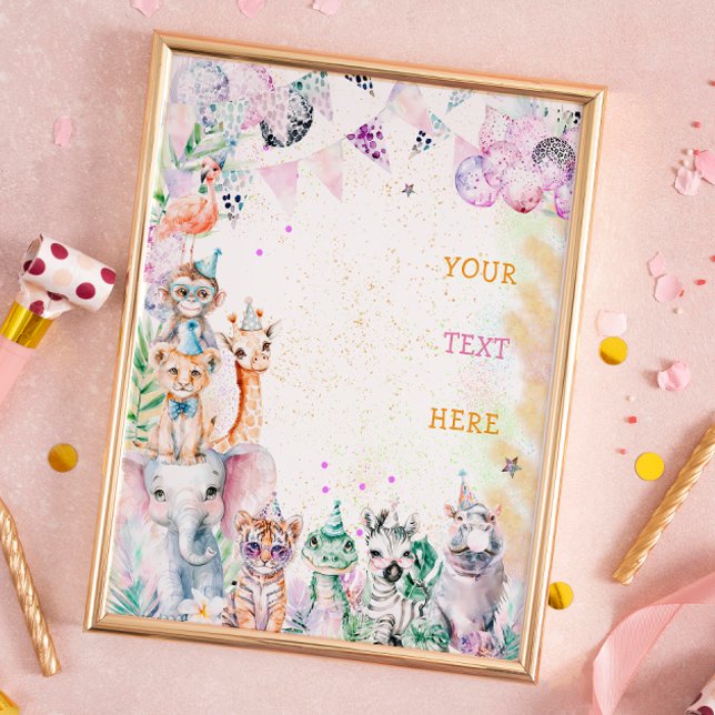 Safari Jungle Animals Vild Girl Födelsedagsfest Poster (Skapare uppladdad)