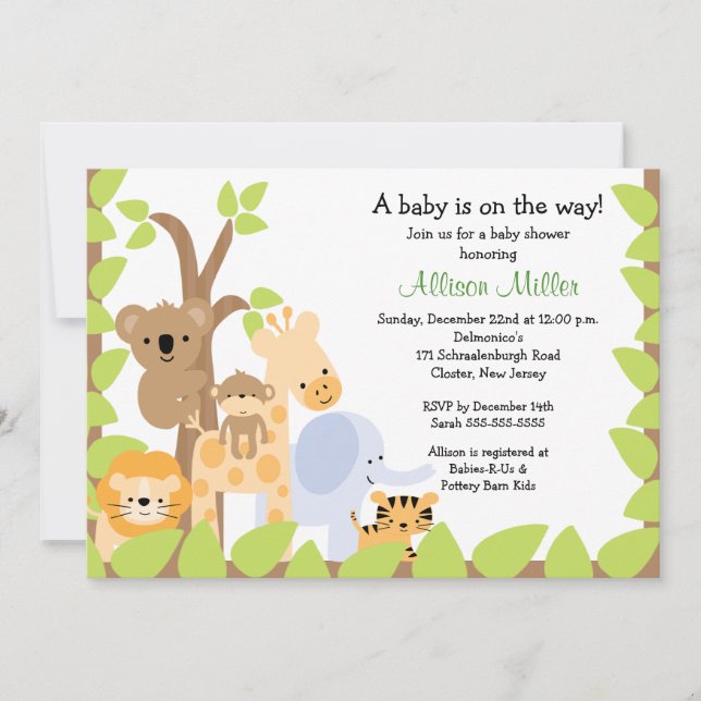 Safari Jungle Baby Animails Baby Shower-inbjudan Inbjudningar (Framsida)