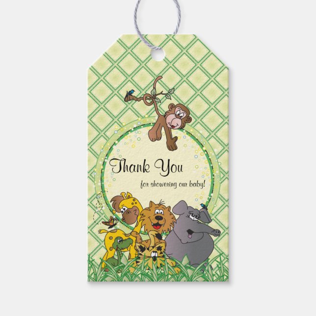 Safari Jungle Baby djur Baby Shower Tack Presentetikett (Framsidan)