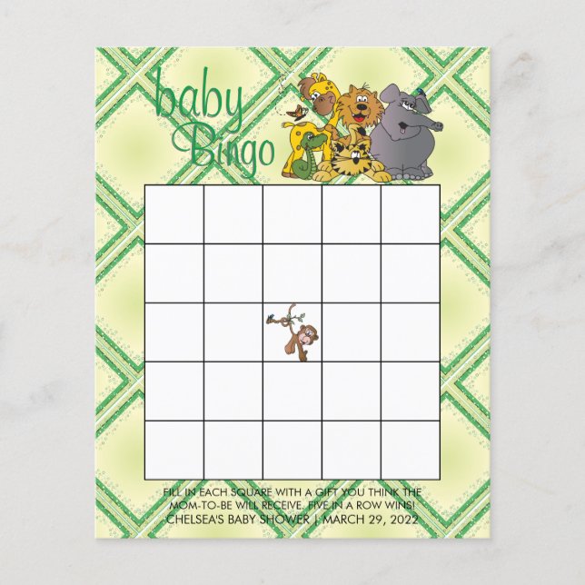 Safari Jungle Baby djur - Bingo Game Flygblad (Framsidan)