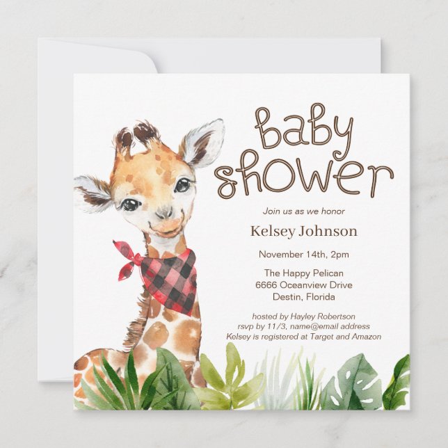 Safari Jungle Baby Giraffe Baby Shower Inbjudningar (Framsida)