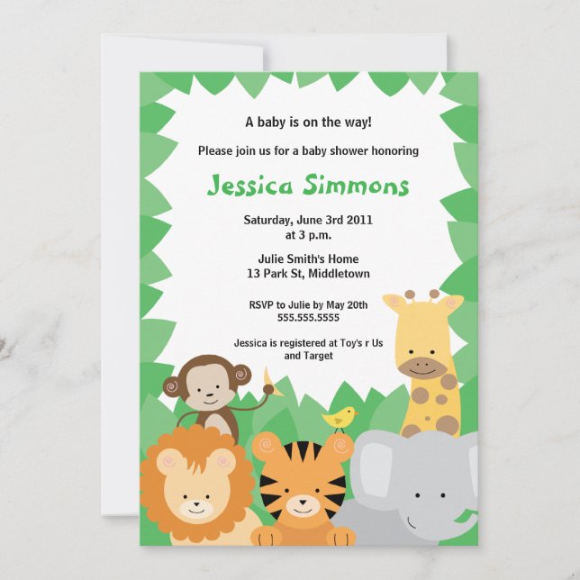 Safari Jungle Baby Shower - Boy/Girl Inbjudningar (Framsida)