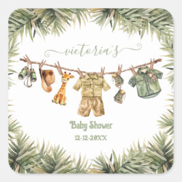 Safari Jungle Baby Shower Clothesline Fyrkantigt Klistermärke