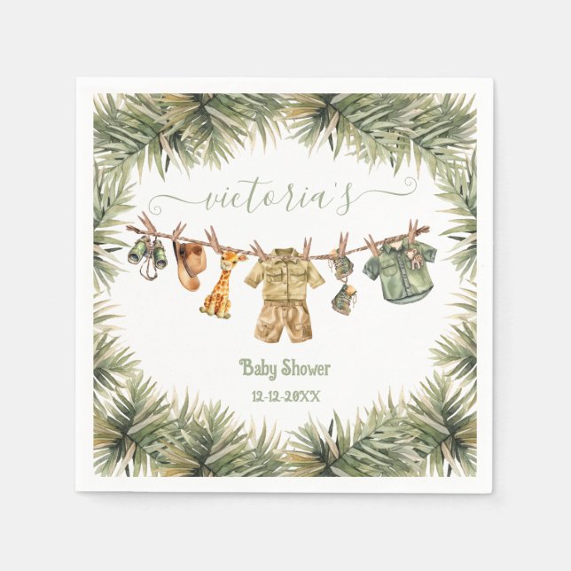 Safari Jungle Baby Shower Clothesline Pappersservett (Framsidan)