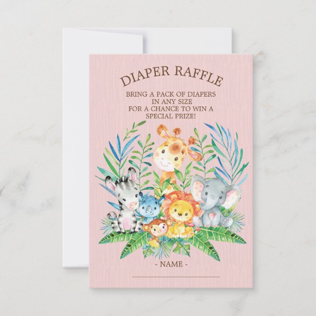 Safari Jungle Baby Shower Diaper Raffle Biljett Inbjudningar (Framsida)