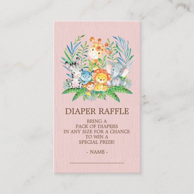 Safari Jungle Baby Shower Diaper Raffle Biljett Tilläggskort (Framsida)