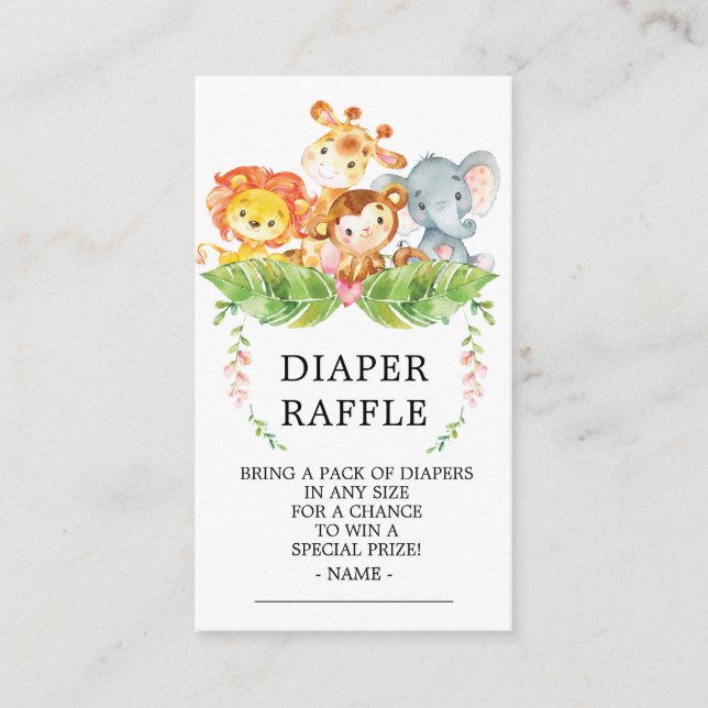 Safari Jungle Baby Shower Diaper Raffle Biljett Tilläggskort (Framsida)
