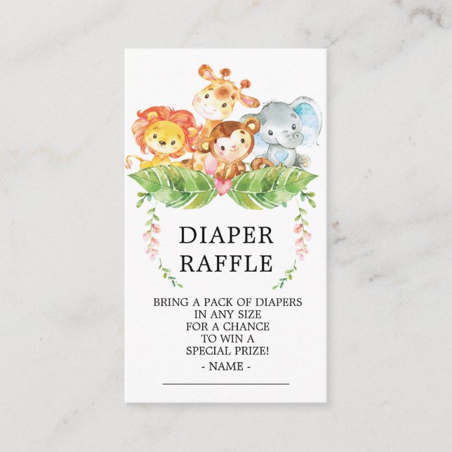 Safari Jungle Baby Shower Diaper Raffle Biljett Tilläggskort (Framsida)
