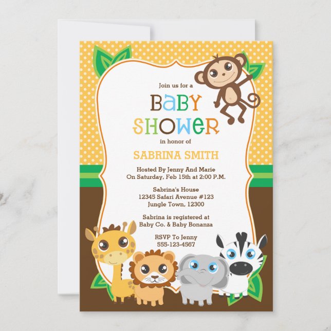 Safari Jungle Baby Shower-inbjudan Inbjudningar (Framsida)