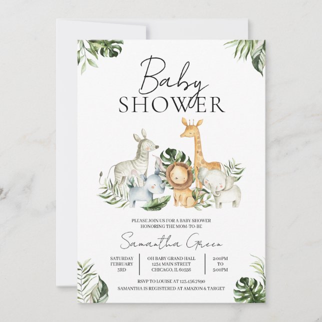 Safari Jungle Baby Shower Inbjudningar (Framsida)