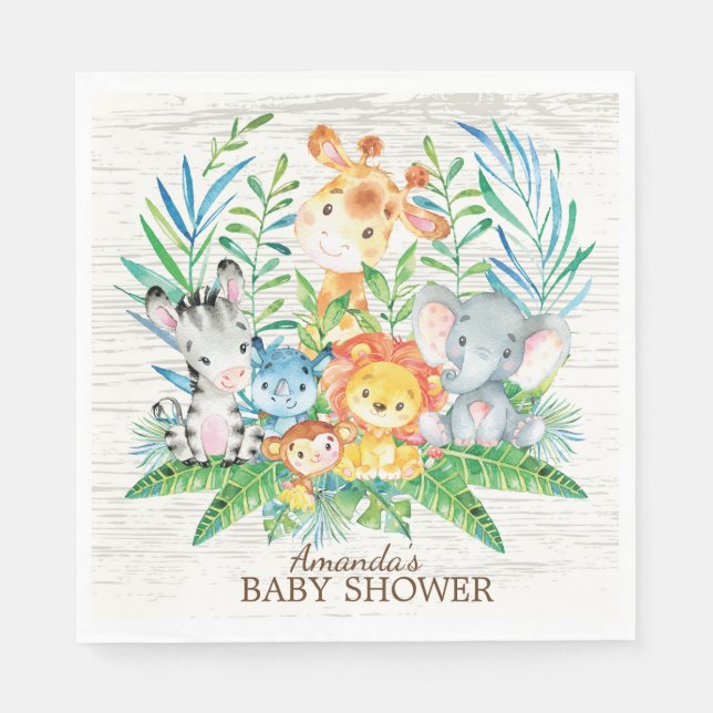Safari Jungle Baby Shower Pappra Napkins Pappersservett (Framsidan)